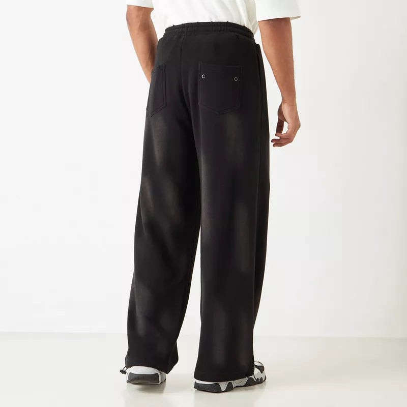 Solid Track Pants with Drawstring Closure and Pockets