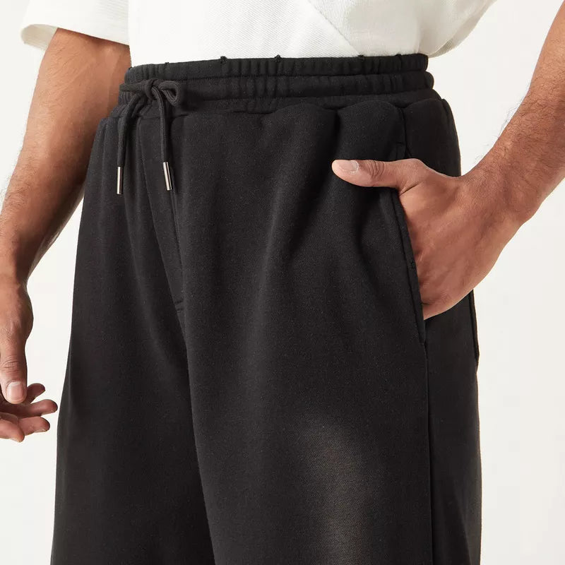 Solid Track Pants with Drawstring Closure and Pockets